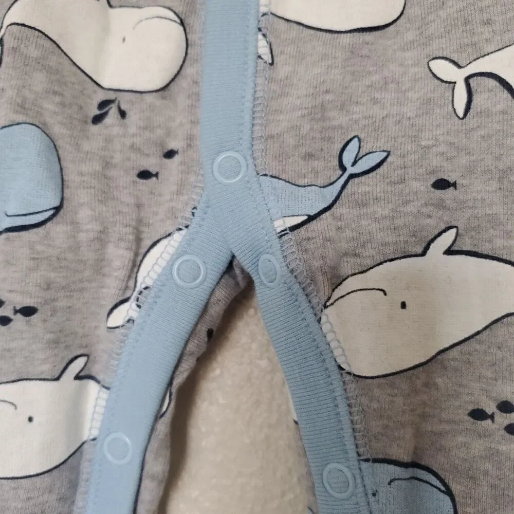 Carters Baby Boy Cute Whale 100% Cotton Long Sleeve Snap-Up Sleep & Play 6M Gray